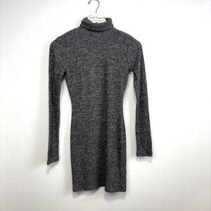 Gray Sweater Dress SO Long Sleeve Pullover Casual Knit Turtleneck Heather Grey